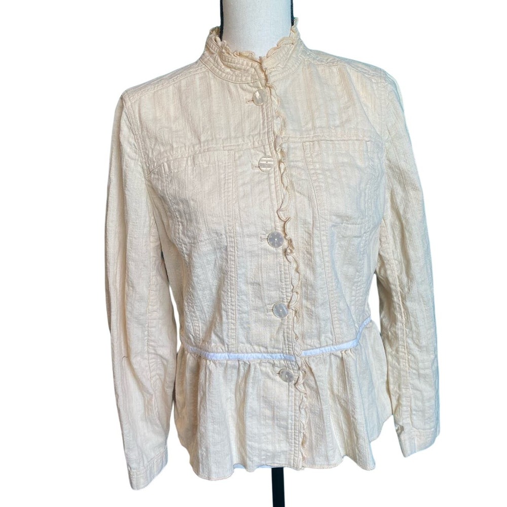 J. Jill Pastel Yellow Ruffle Trim Jacket Women's Small